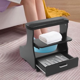 Pedicure Foot Rest, 3 TiersManicure Foot Rest with Wheels, Pedicure Footstool Stand for Pedicure, Foot Massage,Toenail Care(Black)