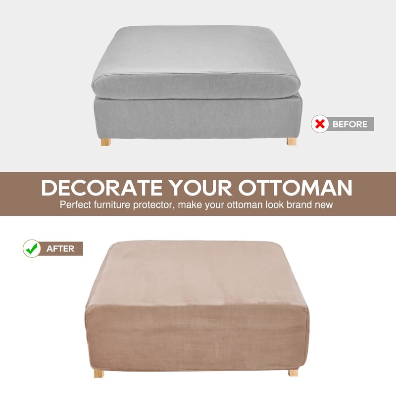 NeColorLife Ottoman Cover Square Velvet Ottoman Slipcover Thick Stretchable Footrest
