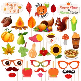 KatchOn, Happy Fall Photo Booth Props - Pack of 34 | Fall Photo Props | Fall Festival Photo Props | Thanksgiving Photo Booth Props, Harvest Photo Booth Props | Fall Picture Props for Fall Decorations