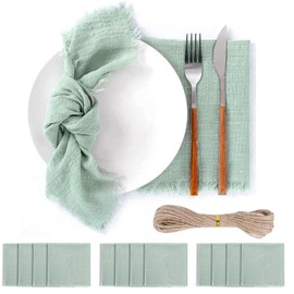 Lotvic 12 Stück Stoffservietten, 42 x 42 cm Servietten Stoff mit 10m Hanfseil, Leinenservietten Wiederverwendbare für Hochzeit Geburtstag, Tischdekoration, Feiern, Abendessen, Cafe, Restaurant, Grün