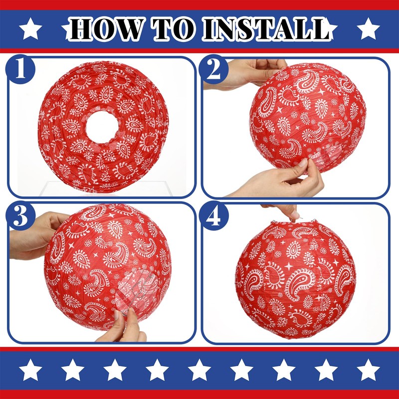 Baquler 18 Pcs Memorial Day Decorations Paper Lanterns Paisley Patriotic