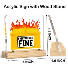 Funny Dumpster Fire Desk Accessories Office Decor Everything Is Fine Acrylic Desk Plaque Sign, Gifts for Coworkers Employees