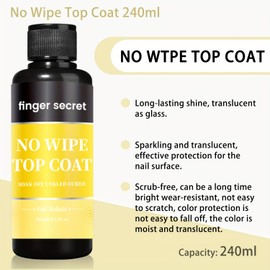 finger secret Top Coat,240ml/8fl.oz Non Wipe Top Coat,Non Wipe Top Coat Gel Polish,Gel Top Coat,Soak Off UV/Led Nail Lamp,Clear Non Wipe Top Coat Gel Nail Polish for Nail Art Manicure DIY