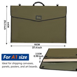 GNEGNI LIFE Cartellina per artisti, formato A1, 61 x 91,4 cm, impermeabile, in nylon, con rivestimento in PVC, tracolla e maniglia per schizzi, poster e opere d'arte, verde oliva, Tracolla