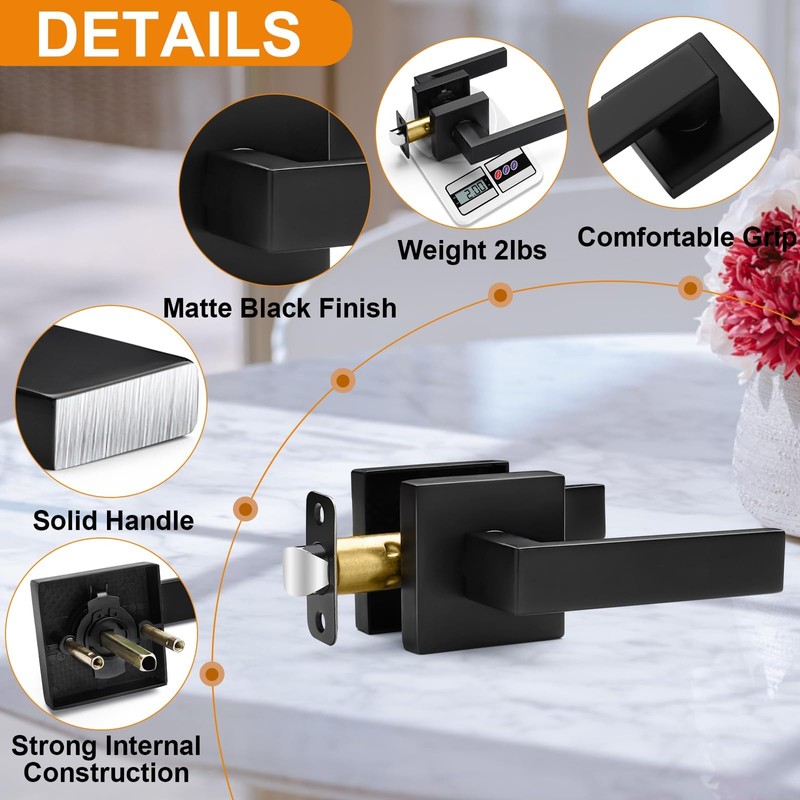 6 Pack Passage Door Handles Matte Black Door Knobs, Interior