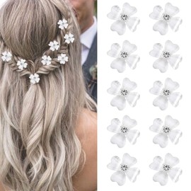 Mezrkuwr 10 x Mini White Flower Rhinestone Hair Pins Small Hair Clips for Bride
