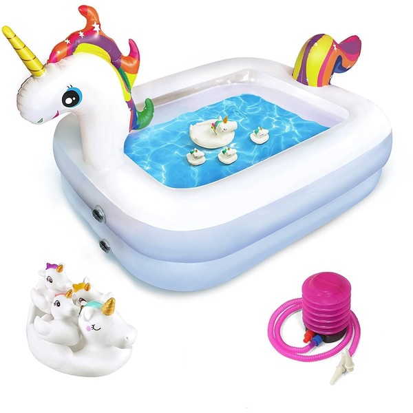Kidzlane Unicorn Pool with Toys for Kids | Small Inflatable Kiddie Pool Includes Toys, Pump, Carrying Bag | Toddler Blow Up Swimming Pool for Backyard & Outdoor (43” x 32” x 28")