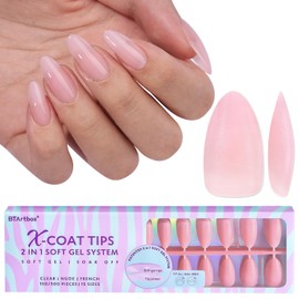BTArtbox XCOATTIPS Natural Nail Tips - Matte Medium Almond Press On Nails Pink, Long Lasting Soft Gel Nails False Nail, Soak Off Acrylic Fake Nails Extensions for Nail Art DIY Women