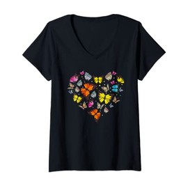 Womens Heart Shape Butterfly V-Neck T-Shirt