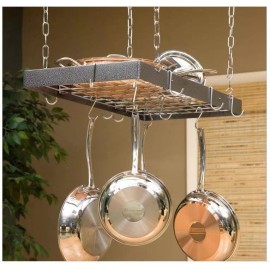 Rogar Gourmet Rectangle Pot Rack Hammereed Steel / Chrome