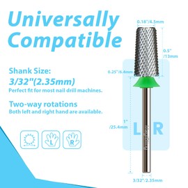 MagiBling Professional Nail Drill Bits, Tungsten Carbide Cross Cut Tapered Barrel 3/32'' Safety Bits, Left and Right Hand Use, Remove Gel Fast, Manicure Pedicure Cuticle Gel Polishing, Coarse.