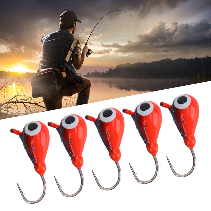5 PCS Ice Fishing Jigs Kit Winter Fishing Perch Hooks
