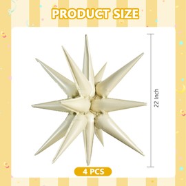 TONIFUL 4 Pcs 22inch 4D Cream White Explosion Star Mylar Balloons 14Point Star Balloons for Party Backdrop Christmas,New Year Birthday, Wedding Baby Shower Anniversary Photo Booth Supplies