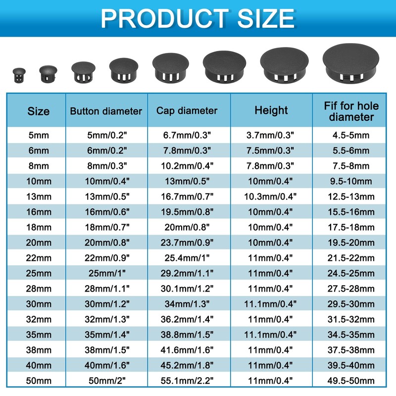 sourcing map 100pcs Nylon Plastic Hole Plugs, 2/7"(8mm) Round Drill