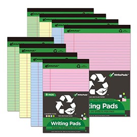 KAISA Colored Legal Pad Recycled Paper Writing Pad, 4pcs 5"x8" Legal Ruled and 4pcs 8.5" x 11.75" Wide Ruled, 50 Sheets, Mixed 8pads, KSU-7358