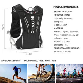 IX INOXTO Running Hydration Vest for Men Women Water Backpack for Running 3L Running Hydration Pack for Trail Running Marathon Race Hiking (black-white)