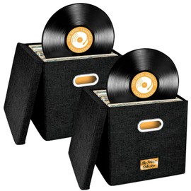 Aolawco Vinyl Record Storage Box for 12 inch Records, Folding LP storage boxes Holds up to 100+ Single Records, Records Organizer for Albums, CDs, Passports, Magzine, Files - Black