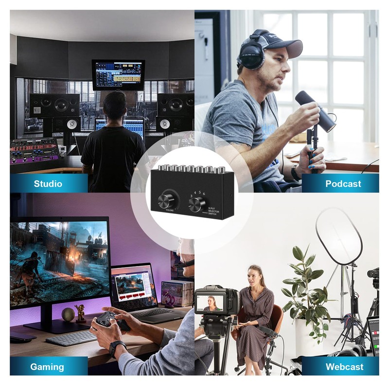 Wanjorlay 6 in 1 Out L/R Stereo Audio Switcher with