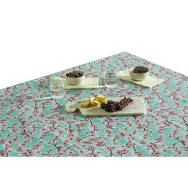 Alux Oilcloth Table Cloth - Waterproof Wipeable Tablecloths - Non-Fading Plastic Table Cover with Better Than Flannel Backing - Sakura Cherry Blossoms Teal (55x90in Rectangle)
