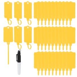 PATIKIL Plastic Tags 6.1"x1.46" 50pcs Blank Waterproof Yes Labels Security Seal Writable Hanging Tags with Marker Pen for Luggage, Logistics and Labeling Yellow