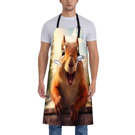 Turamurra Cute Squirrel Apron for Women, 28x33in, Kitchen Chef Aprons with 2 Pockets, Polyester, Animal Squirrel Apron for Cooking BBQ Baking Gardening Chef, Gifts for Mom Wife Dad