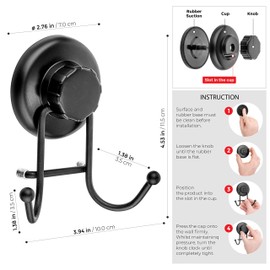 HASKO accessories - Suction Cup Hooks for Shower - Towel Hooks for Bathroom Wall Mounted Shower - Bathroom Hooks for Hanging - Stainless Steel SS304 Towel Holders, Black (2 Pack)