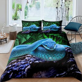 Loussiesd Snake Duvet Cover Set Animal World Decor Bedding Set 135 x 200 cm for Children Boys Girls 3D Snake Print Bed Set Wild Animal Room Decor 2 Pieces Zip
