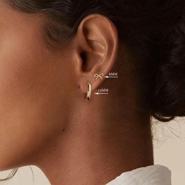 CAROVO Dainty 14K Gold Earring Sets Tiny Cartilage Bow Butterfly Stud Small Chunky Open Hoop Earrings Set Multiple Piercing for Women