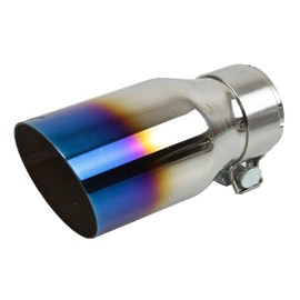 TC Sportline Mirror Polished Stainless Steel Exhaust Muffler Tip with Blue Burnt Angle Cut Tip, 2.5" Inlet 3.5" Outlet, Universal Fit and Bolt-On Design