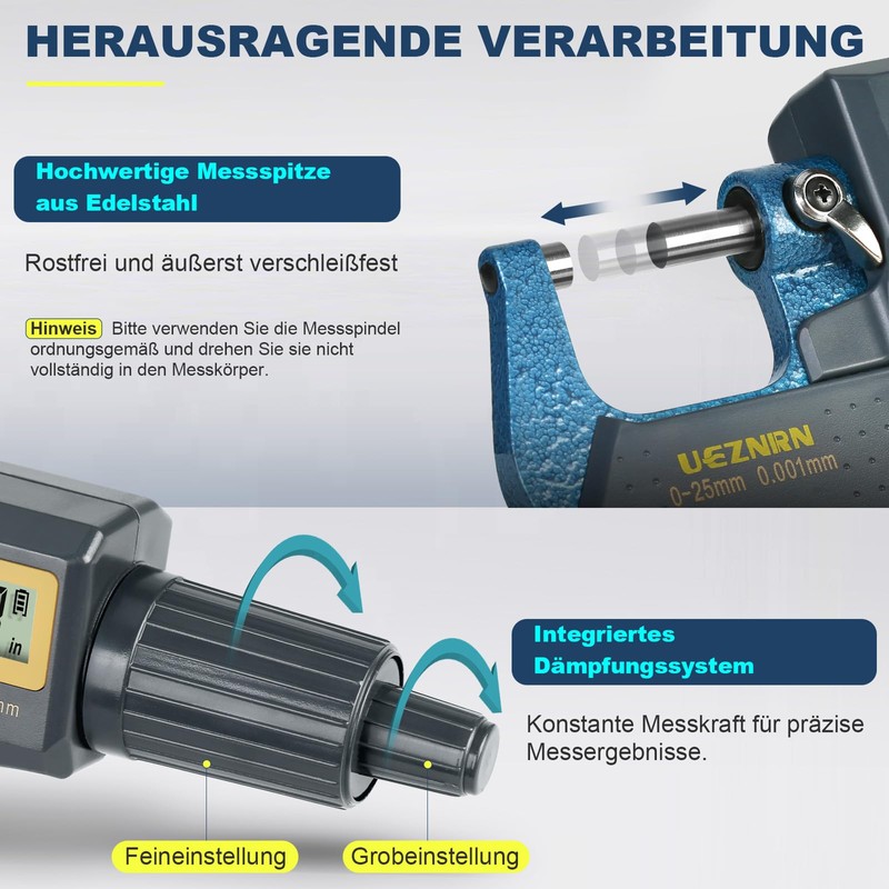 Ueznirn Micrometer Digital 0-25 mm, High Precision Micrometer Digital Micrometer,