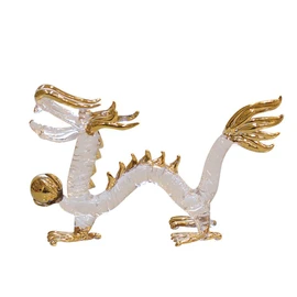 Handmade Glass Crafted Golden Pearl with Emperor (Emperors) Dragon