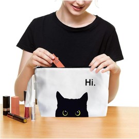 ARPTCN Black Cat Makeup Bag - Preppy Canvas Makeup Bag, Black Cat Themed Lover Gifts for Girls Women Mom, Cosmetic Travel Bags for Women