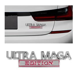 Dickno Ultra MAGA Edition Car Emblem, 3D Raised Letter Metal Fender Badge Sticker with Strong Adhesive, Auto Personality Trunk Logo Decal, Universal Car Exterior Decor Accessories (Silver & Wine Red)
