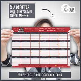 SnaPmee City Country Ice Hockey Gift for Players, Coaches & Fans Quiz Game 50 Sheets DIN A4