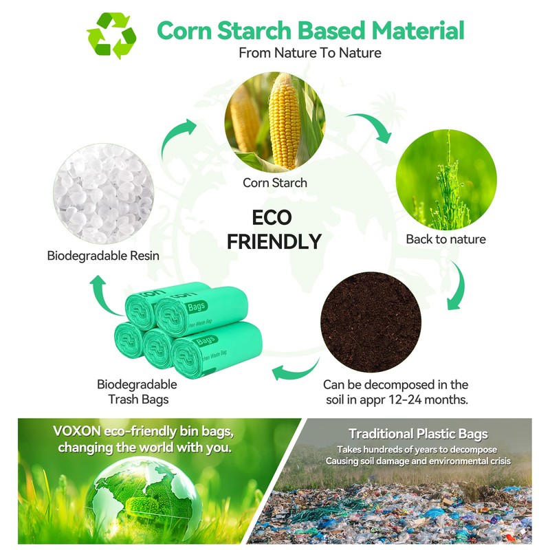 6L*120 Thickened Compostable Food Waste bags, VOXON 6L Biodegradable Kitchen