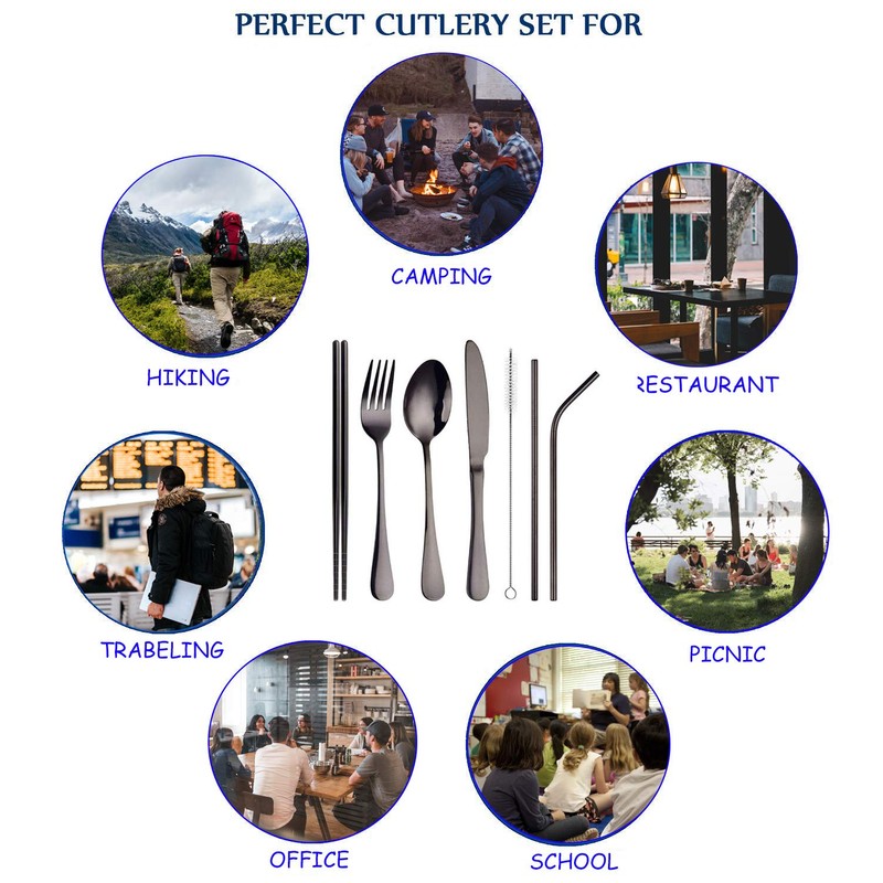 Travel Utensil Set, Reusable Stainless Steel Flatware Set with Case,