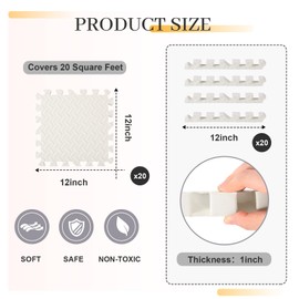 Arrowbash 12x12x1 Inch EVA Thick Interlocking Foam Floor Tiles Puzzle Exercise Mat Foam Mats for Home Gym Pets(White,20)