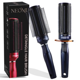 Retractable Detangle Hair Brush for Curly Hair, Straight Hair & Wet Hair | Detangling Round Hairbrush for Blow Dry | Soft Bristle for Long, Thick & Curly Hair | Easy Clean Travel Brush - Navy Blue