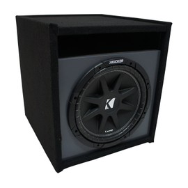 Kicker 43C124 12" Comp C12 Series Sub 150W RMS 4 Ohm SVC Car Subwoofer and SOLORND1X12V Single 12" Slot Vented Paintable Baffle Stereo Sub Box Enclosure
