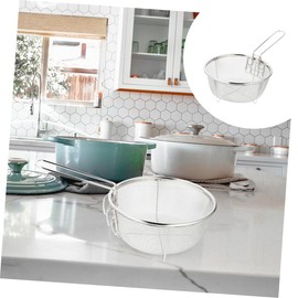BRIGHTFUFU 2Pcs Stainless Steel Deep Fryer Basket with Folding Handle Skimmer Strainer for Chicken French Fries and Cooking Accessories Mesh Frying Basket for Kitchen Use