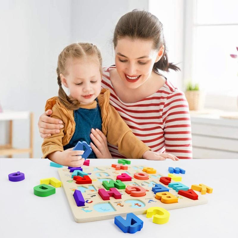 Mayaphilos Wooden Alphabet Puzzle, Spanish Alphabet Puzzle, Preschool Learning Activity,