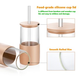 Sunseeke Glass Tumbler with Straw and Lid, 16oz Ice Coffee Cup, Silicone Sleeve Cleaning Brushes, Drinking Glasses for Water, Iced Coffee, Smoothie -BPA Free -3Pack