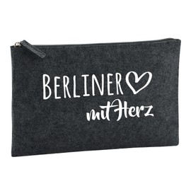 Huuraa Berliner Toiletry Bag with Heart Gift 1 Litre Charcoal Felt Berlin Gift Idea