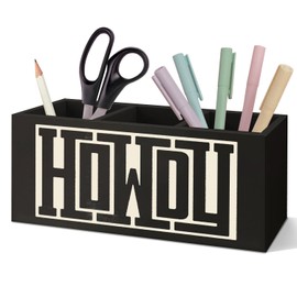 SNNDER Western Office Decor Pen Holder for Desk, Western Gifts for Women Men, Retro Howdy Western Wooden Pen Pencil Holder Organizer for Home Office Desk Accessories