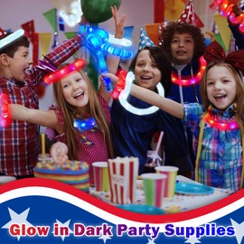 Fourth of July Glow Sticks Accessories for Kids 9 PCS, Red White Blue Light up Pop Tubes Bracelets Necklaces Toys, 4th of July Parade Throws Favors, Patriotic Party Supplies Items for Decorations
