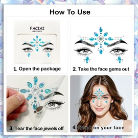 Allruyee 12 Sets Face Jewels Face Gems Mermaid Glitter Rhinestone Crystal Stickers Waterproof Eyes Face Temporary Tattoos for Party,Rave Festival,Carnival,Holiday Costumes,Rave Accessories,Makeup