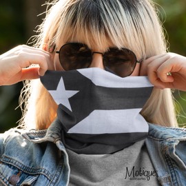 Motique Accessories Large Cotton Bandanas - Puerto Rican Flag- Black and White (Black White Puerto Rico)