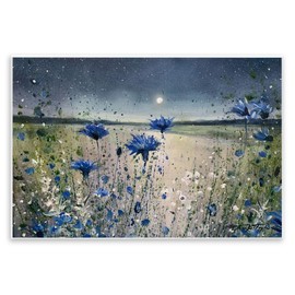 Stupell Industries Blooming Blue Flowers Night Moon Wood Wall Art, Design by Jennifer Taylor Art