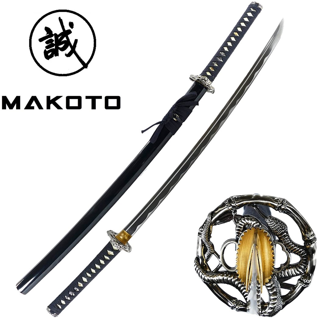 MAKOTO Handmade Sharp Japanese Katana Samurai Sword 40" - Serpent Cobra Snake Tsuba