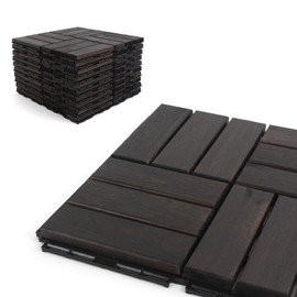 Deck Tiles - Patio Pavers - Acacia Wood Outdoor Flooring - Interlocking Patio Tiles - 12"x12" (10 Pack) - Ebony Finish - Checker Pattern Decking